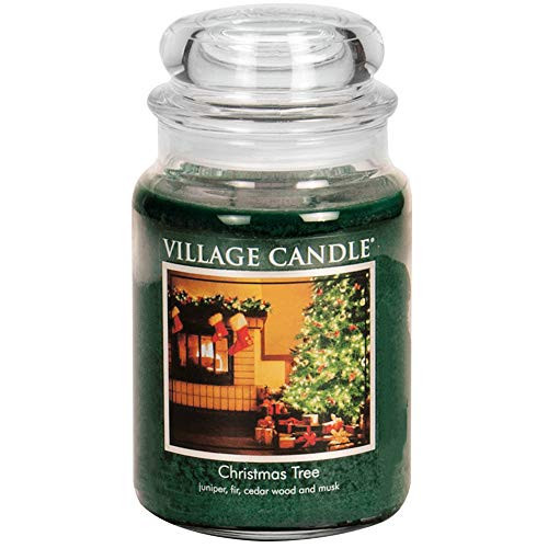Village Candle Christmas Tree Large Glass Apothecary Jar Scented Candle, (26oz), Green | Amazon (US)