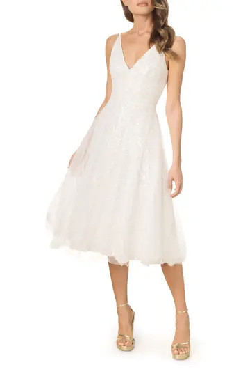 Dress the Population Courtney Sequin Midi Dress in White Multi at Nordstrom Rack, Size Medium | Nordstrom Rack