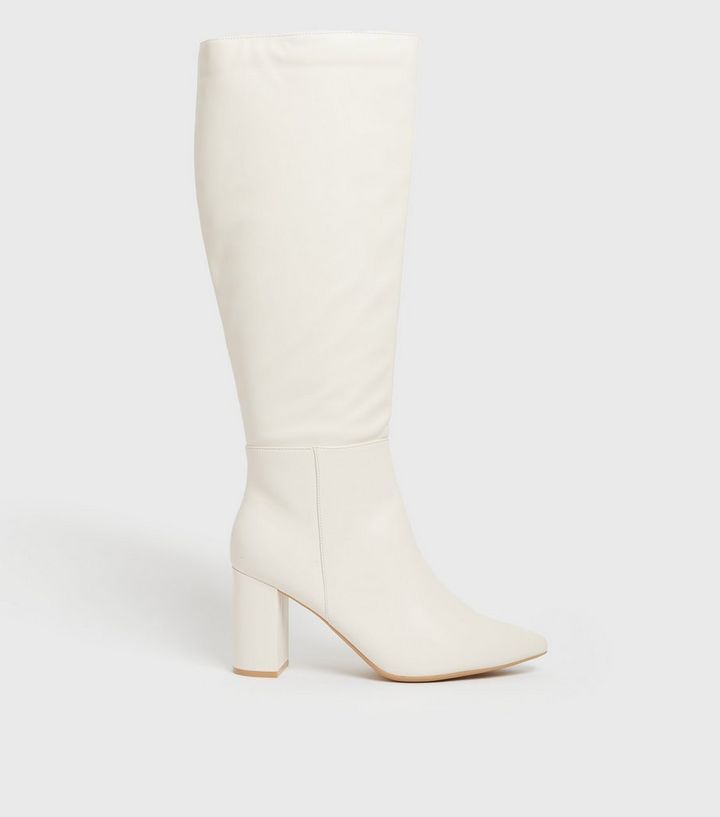 Off White Knee High Pointed Block Heel Boots
						
						Add to Saved Items
						Remove from Sa... | New Look (UK)