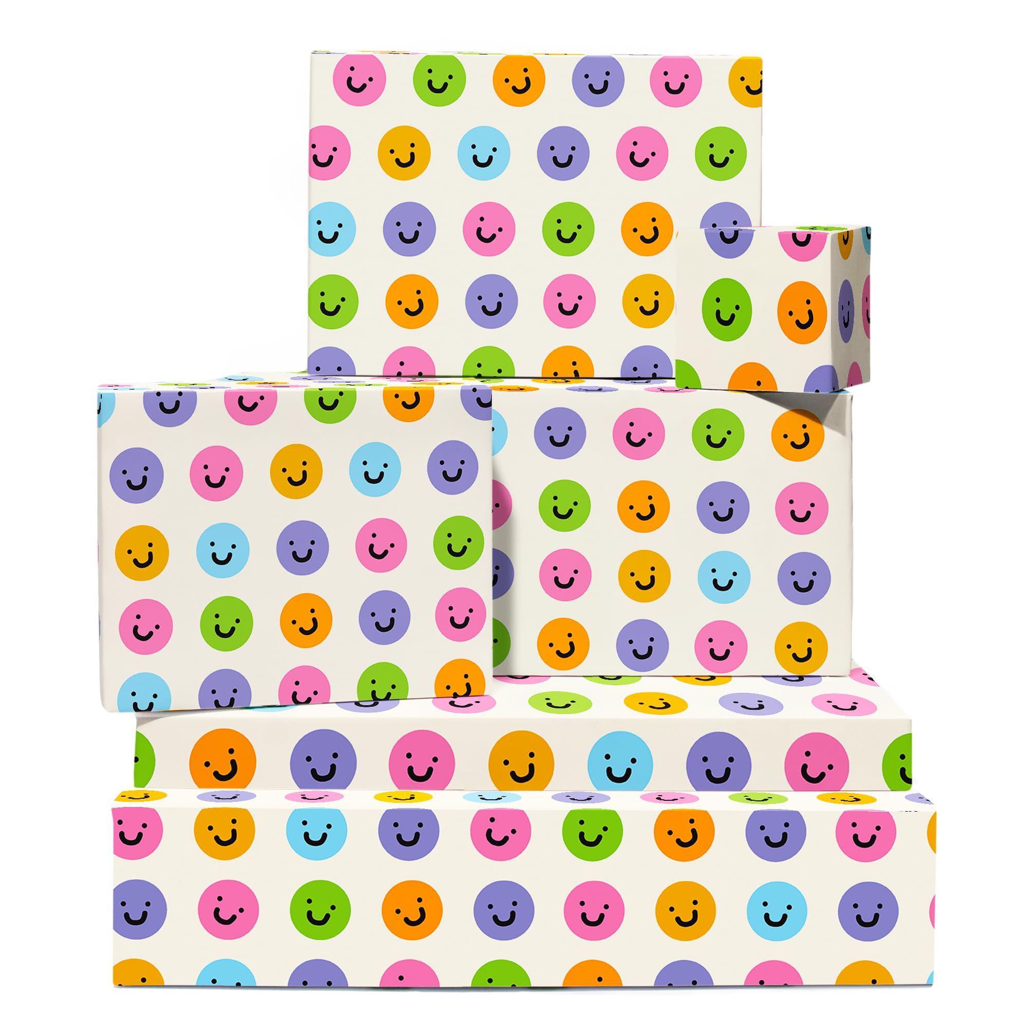 CENTRAL 23 Colorful Wrapping Paper - Multicolor Smiley Faces - 6 Sheets Gift Wrap For Birthday Ch... | Amazon (US)