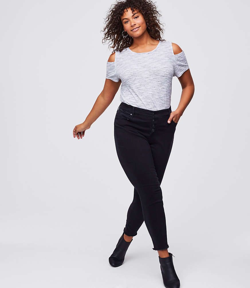 LOFT Plus Button Fly Skinny Jeans in Black | LOFT