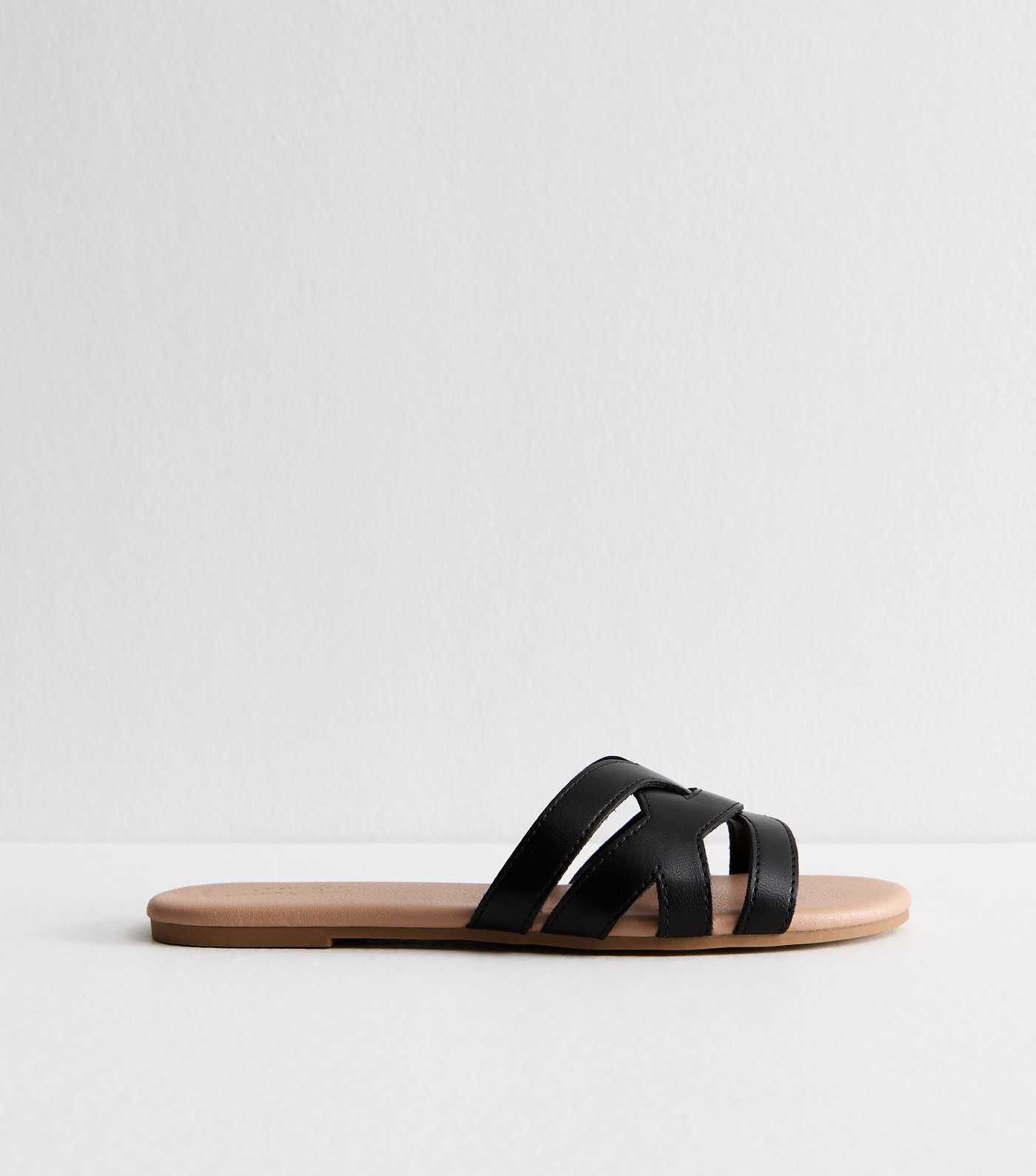 Black Faux Leather Cut Out Interwoven Strap Sandals | New Look | New Look (UK)