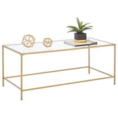 mDesign Metal and Glass Top Rectangle Accent Coffee Table Furniture | Wayfair North America