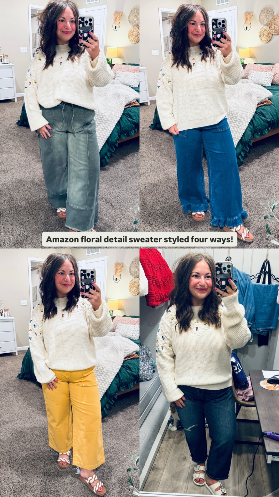 Amazon floral detail sweater styled four ways!