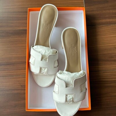 Hermes Oasis Calf Leather Heel Sandals Mules Pumps Shoes Women EU 36 1/2 White | eBay US