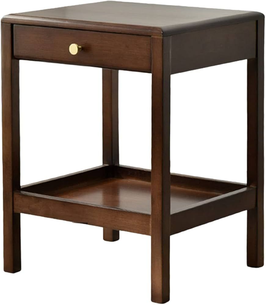Small Bedside Table, Accent Sofa Side Tables Solid Wood，Double Tier Storage Table with 1 Drawer... | Amazon (US)