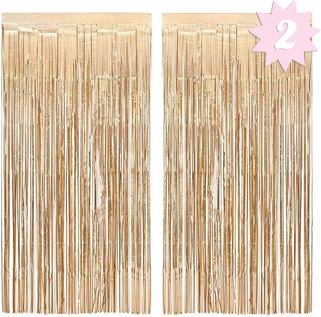xo, Fetti Party Decorations Matte Gold Fringe Foil Curtain - Set of 2 | Bachelorette, Bridal Show... | Amazon (US)