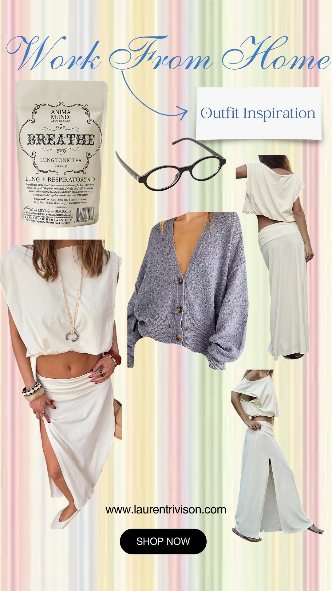 A Work from home fit check I am loving!🤍💻 This is the cozy chic aesthetic I strive for every single day. A cream matching set with wide leg pants, a lavender oversized cardigan, cute oval readers, and tonic tea to sip while I work ☕ Don't forget the blue light glasses to stay protected. 

 #LTKootd #LTKSeasonal #LTKMidsize
