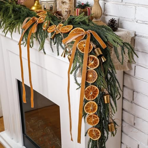 6FT Christmas Garland Decoration Realistic Norfolk Pine Greenery with Dried Orange Slices Velvet ... | Amazon (US)