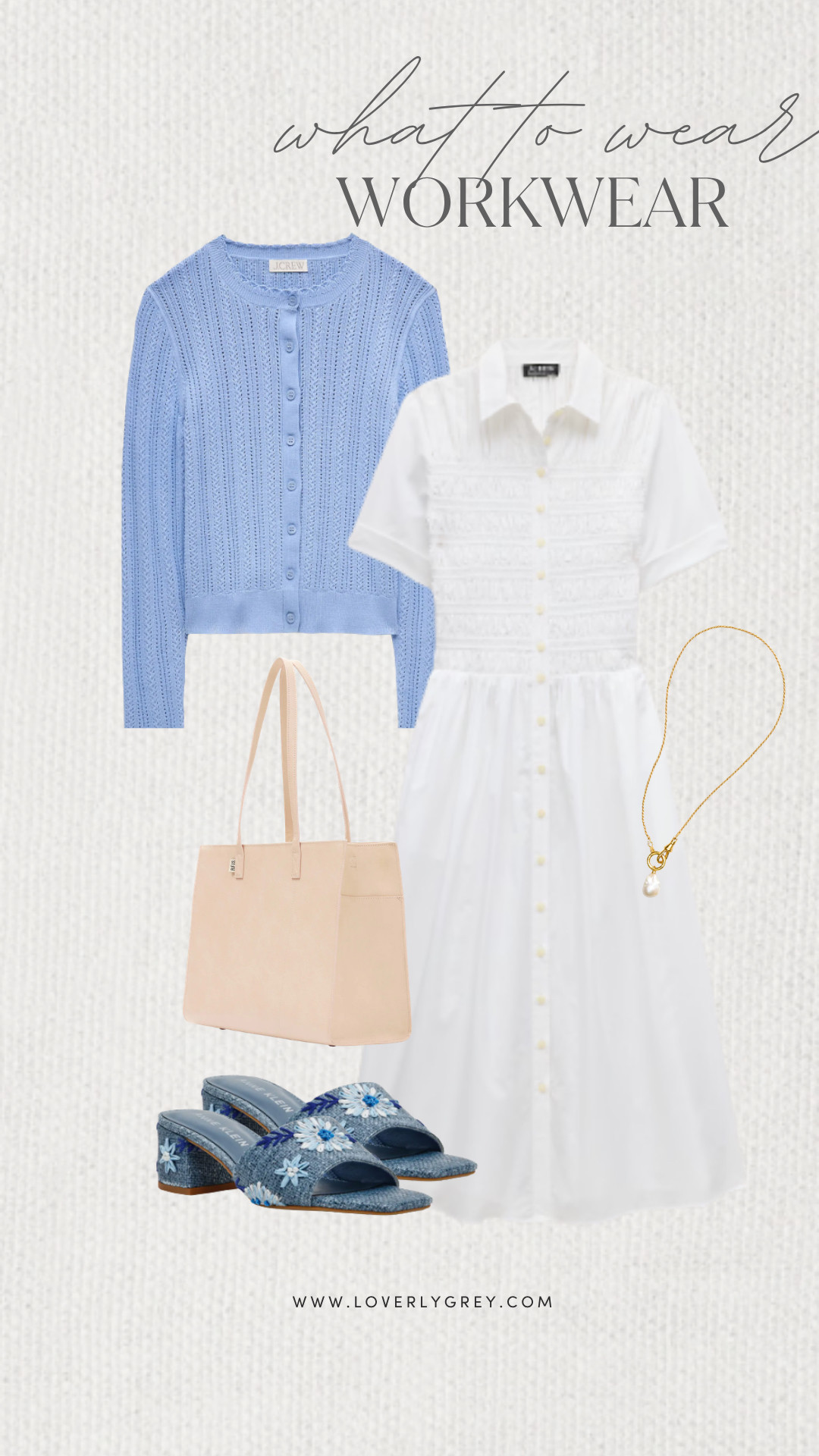 Loverly Grey, what to wear to work!
I am loving this classic white dress layered with a soft blue cardigan for a polished and feminine look. I’d style it with a neutral tote, simple jewelry, and statement slides to elevate your everyday workwear.
Loverly Grey, what to wear to work. 

 #LTKgrwm #LTKootd #LTKWorkwear