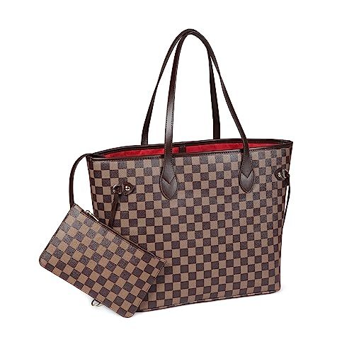 Daisy Rose Checkered Tote Shoulder Bag with inner pouch - PU Vegan Leather | Amazon (US)