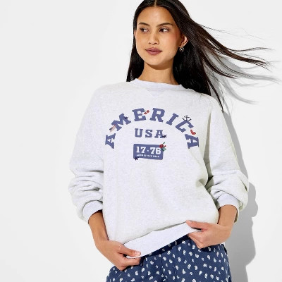 Women's America Graphic Pullover Sweatshirt - Heather Gray XXS | Target