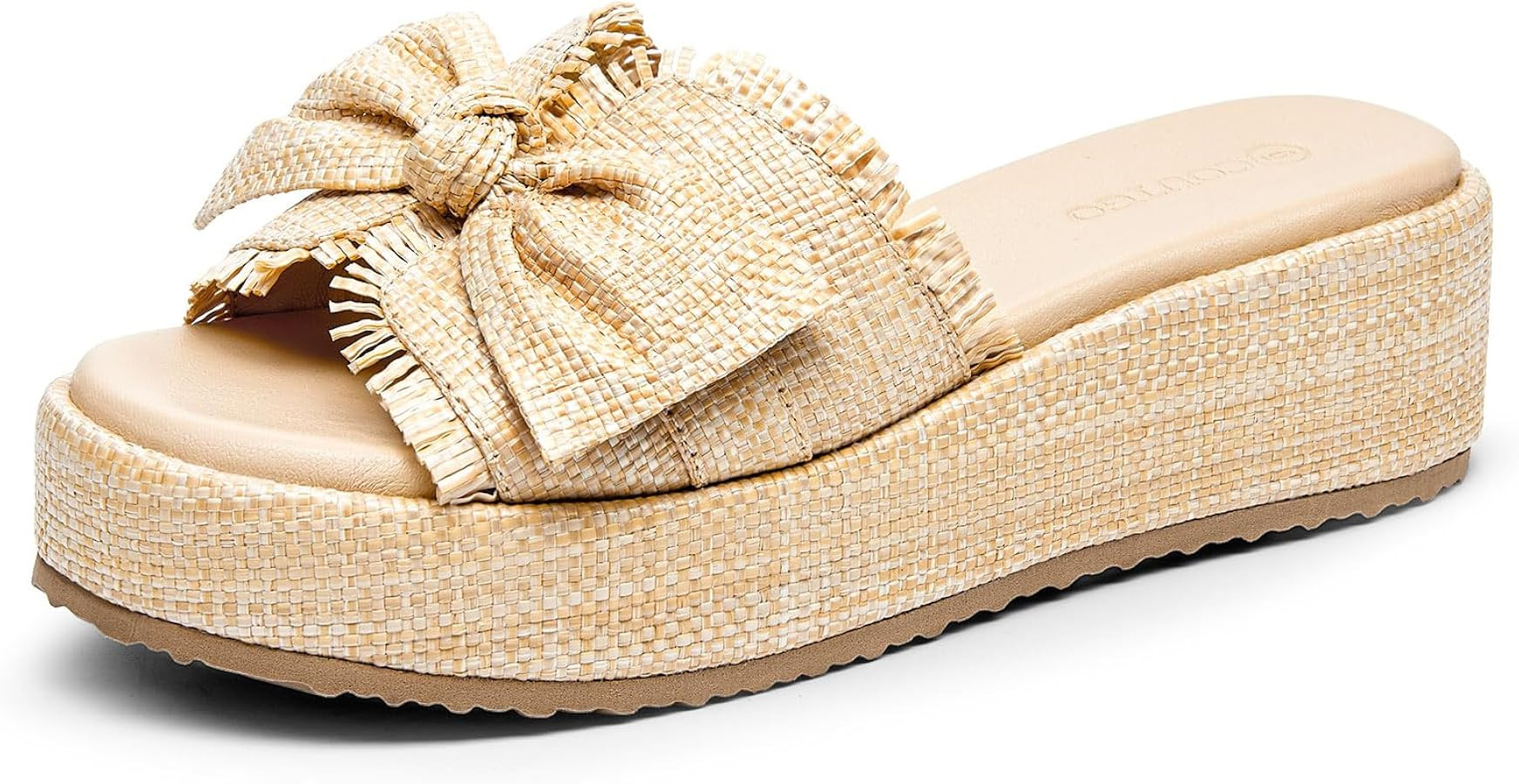 Coutgo Womens Platform Wedge Sandals Bow Open Toe Slide Sandals Straw Slip On Summer Beach Shoes | Amazon (US)