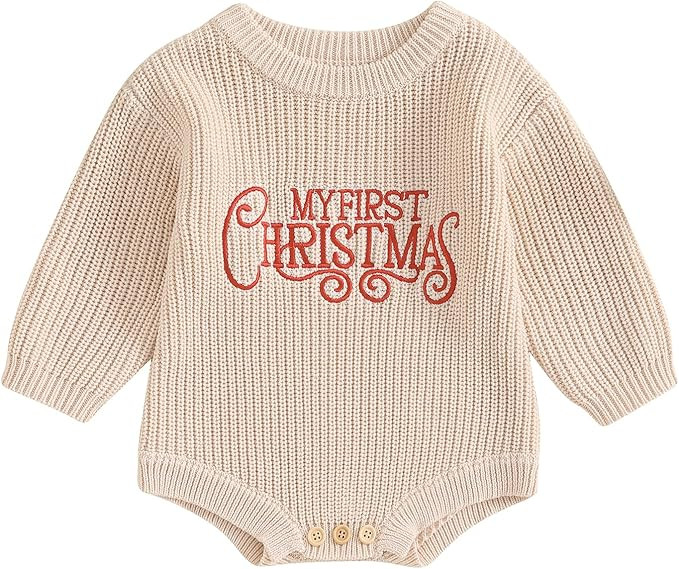 My First Christmas Baby Christmas Sweaters Letter Embroidered Long Sleeve Fall Winter Knitted Pul... | Amazon (US)