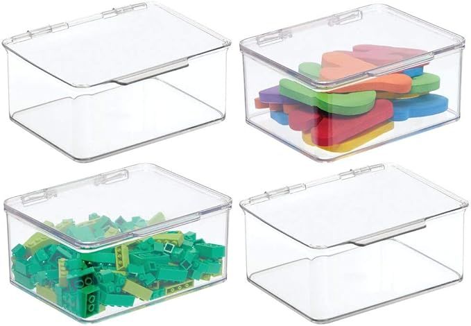 mDesign Plastic Stackable Organizer Toy Box with Attached Lid for Storage of Action Figures, Cray... | Amazon (US)