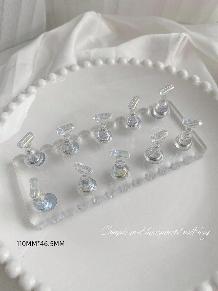 Nail Art Decorations Set - Acrylic Rectangle Bubble Solid Double Row Magnet With 1 Base + 10 Auro... | SHEIN