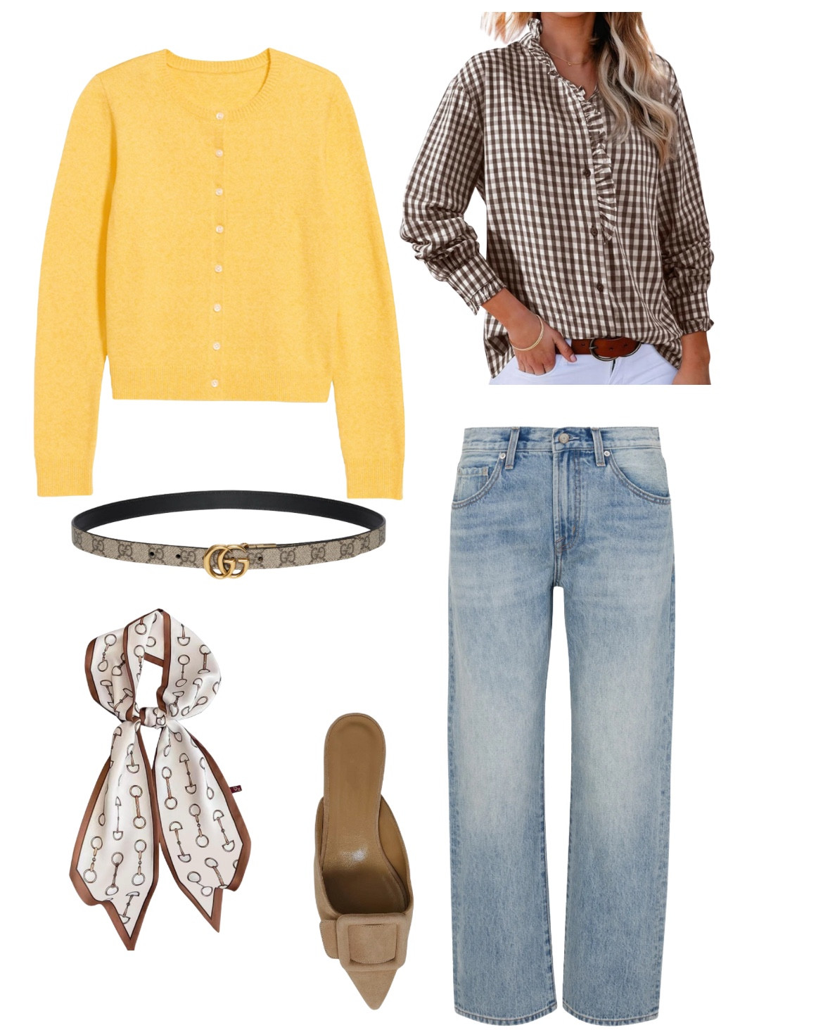 A go-to Fall look! Neutral beiges and browns mix beautifully with a yellow pop of color in this super soft affordable cardigan. 

Let’s talk about the jeans, they’re the first pair of jeans I’ve put on that I’ve actually liked in years! I’m so glad to have found a style that isn’t super high rise, they’re a true mid rise. The length is perfect and they come in lots of good washes. 

#LTKMidsize #LTKSeasonal #LTKWorkwear