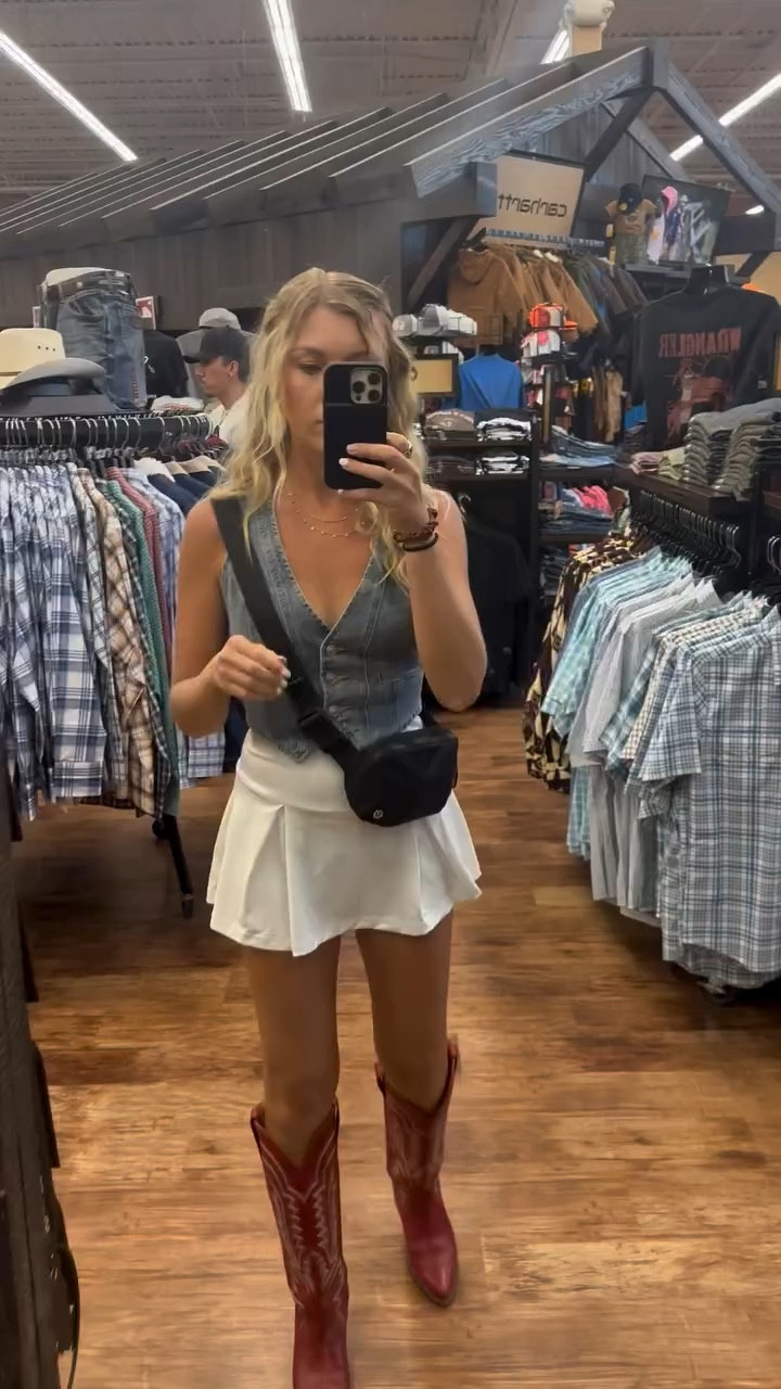 A little country concert outfit inspo 

Links in LTK shop and in stories 

Summer outfits / summer fashion / country festival / cowboy boots / Tecovas / denim vest / white mini skirt / get ready with me / mid 20s fashion / cowboy chic / 

#summerfashion #cowboystyle #countryconcert