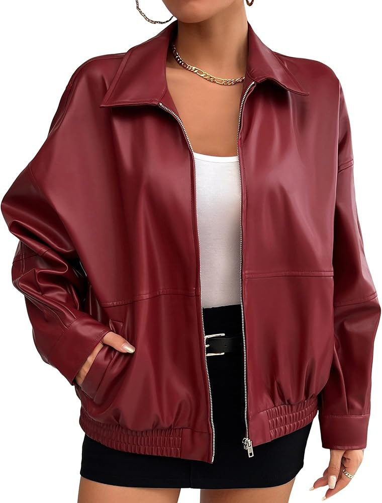 Kate Kasin Womens Faux Leather Jacket Oversized Jacket Fall Winter Outfits for Women 2024 | Amazon (US)