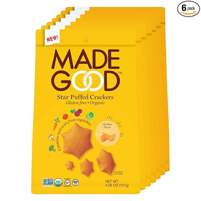 Made Good Cheddar Star Puffed Crackers, Gluten Free and USDA Organic 6 Bags (4.26 oz Each); Conta... | Amazon (US)