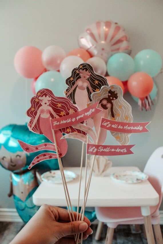 Mermaid Cake Topper, Digital Download, Mermaid themed Birthday Party, Party Package, Under the se... | Etsy (US)