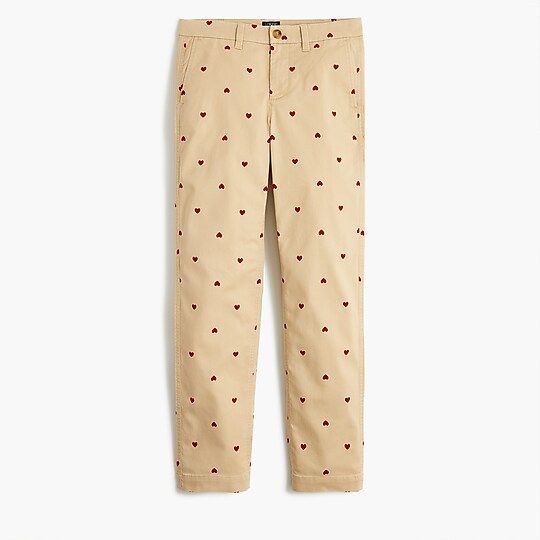 High-rise girlfriend chino pant with hearts | J.Crew Factory