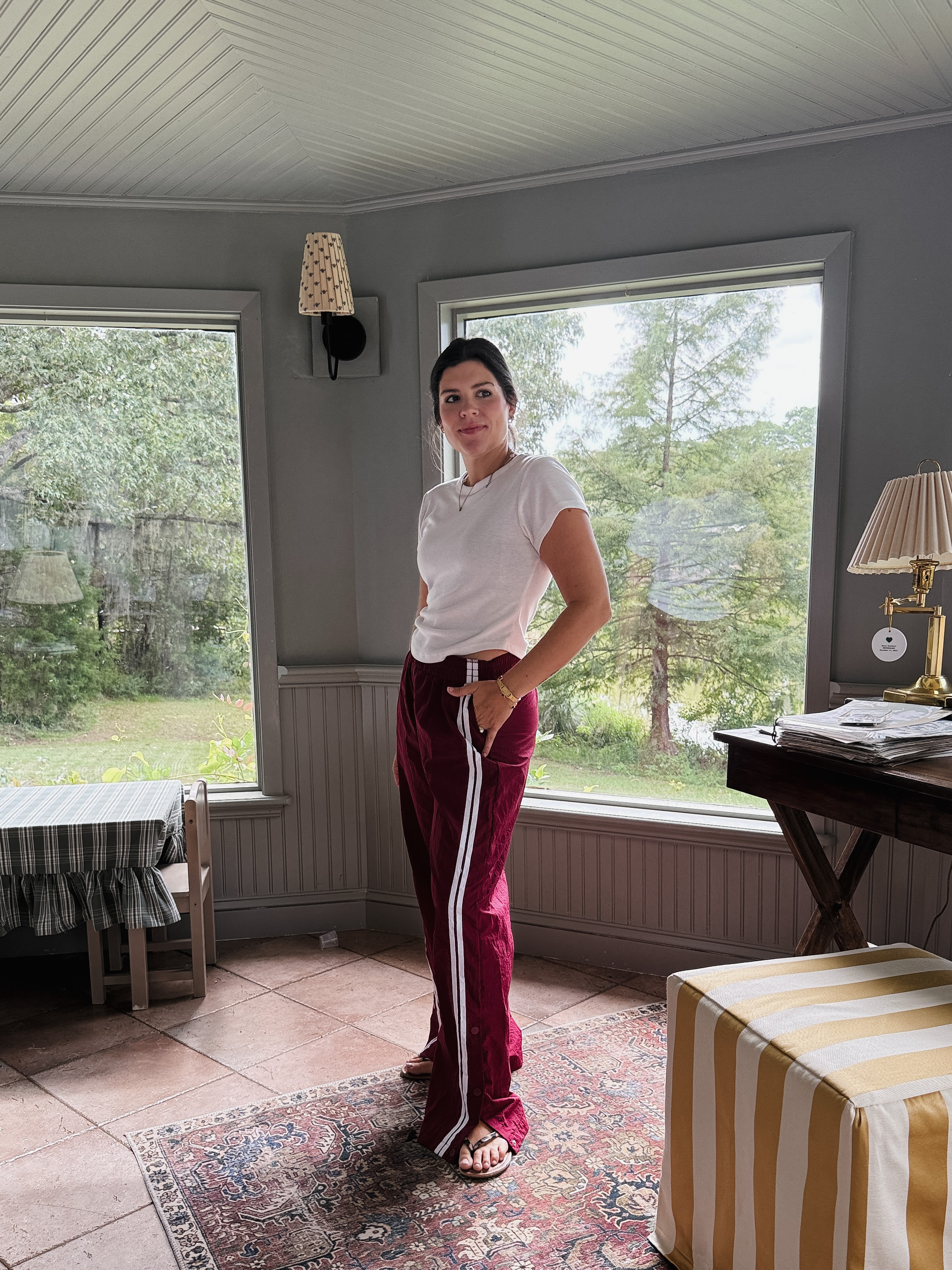 These $13 burgundy pants are giving me all the retro sporty vibes 🙌 I’m in a medium and they fit perfectly with aomfy waistband, lightweight fabric, and the snap detail on the sides is so fun. Styled with a basic white tee + sandals, but they’d also look cute with sneakers or a cropped hoodie. They also come in plus size 

#LTKStyle #LTKUnder50 #AthleisureStyle #LTKBasics #AffordableFashion #LTKTrend #EverydayStyle 

 #LTKActive #LTKFindsUnder50