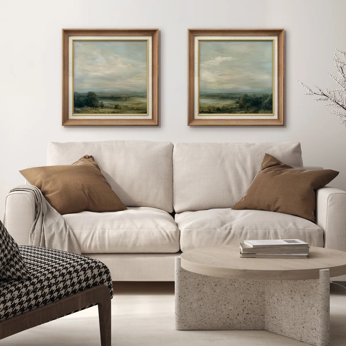 Calm Country Valley Landscape in Soft Blue and Green Tones Framed Master Bedroom Wall Art Work 2 ... | Wayfair North America