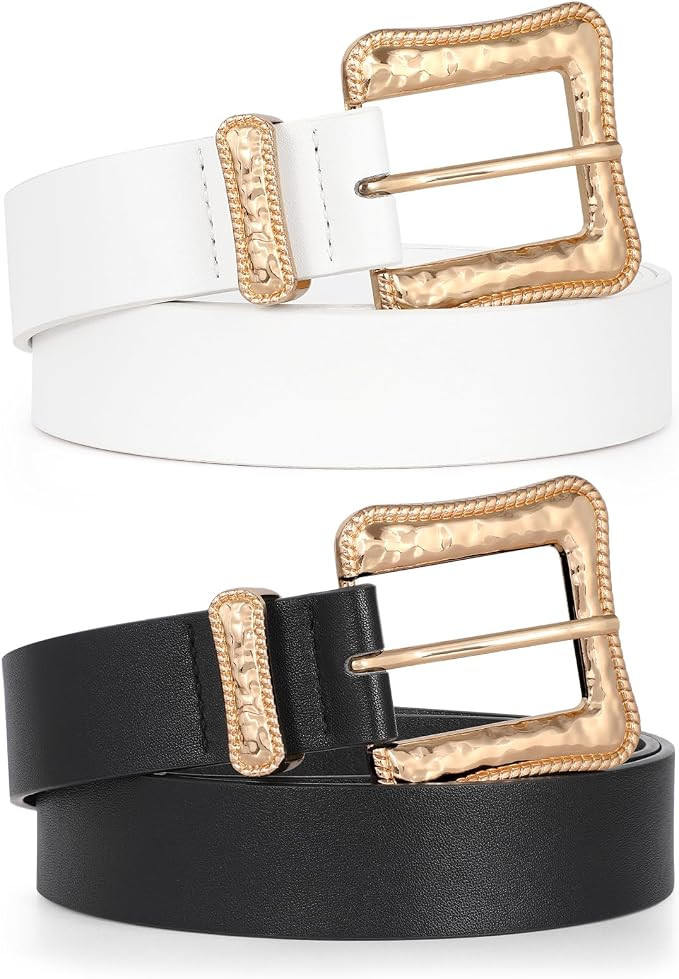 JASGOOD Plus Size Women's Leather Belt for Jeans Pants, Fashion Ladies Waist Belt with Gold Buckl... | Amazon (US)