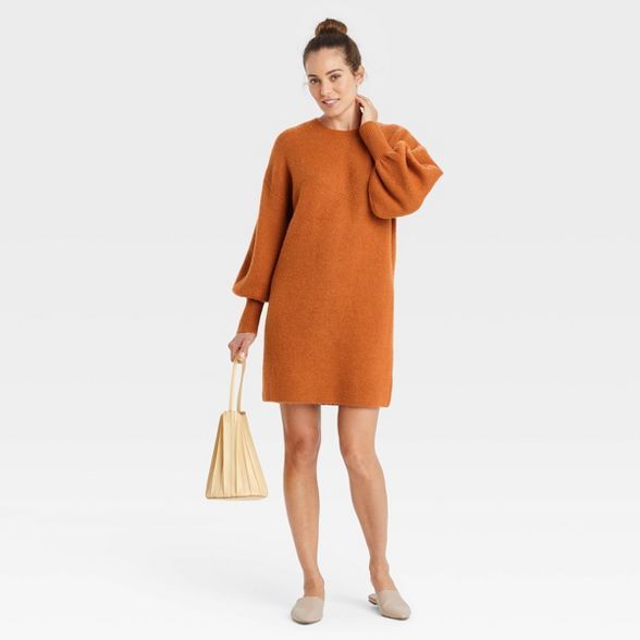 Women's Long Sleeve Sweater Dress - A New Day™ Brown  XS | Target
