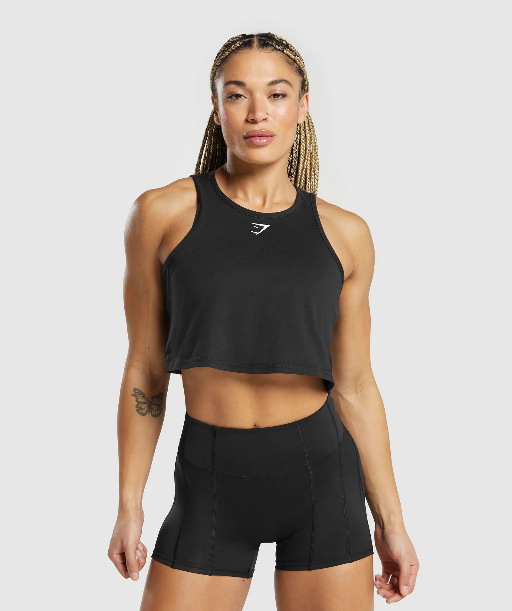 Gymshark Lifting Essential Cotton Crop Tank - Black | Gymshark US