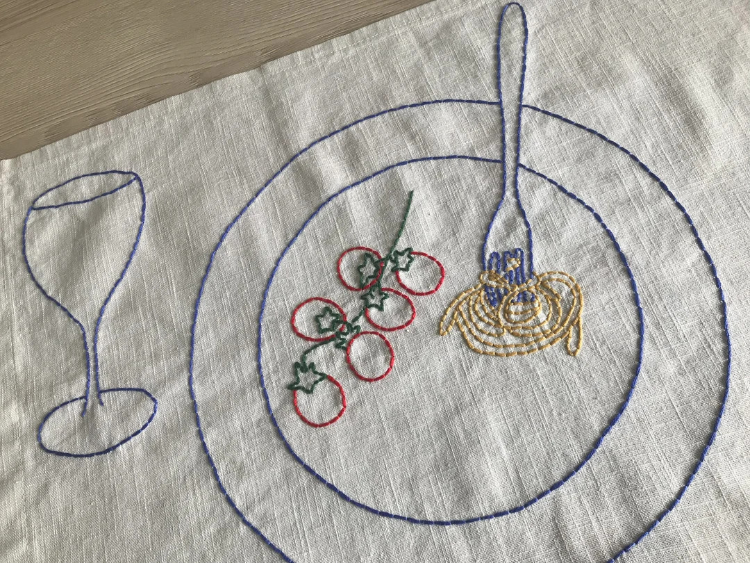 Hand-Embroidered Linen Placemat: Pasta Party Gift, Italian Style lovers, plate with tomatoes and ... | Etsy (US)