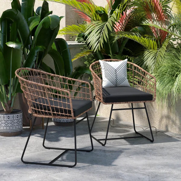 Indoor/Outdoor Boho Rattan Rope Club Chairs with Seat Cushions | Wayfair North America