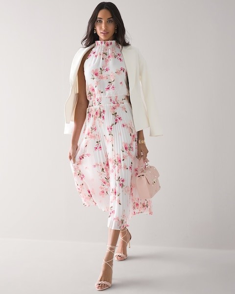 Sleeveless Laurel Print Midi Dress | White House Black Market