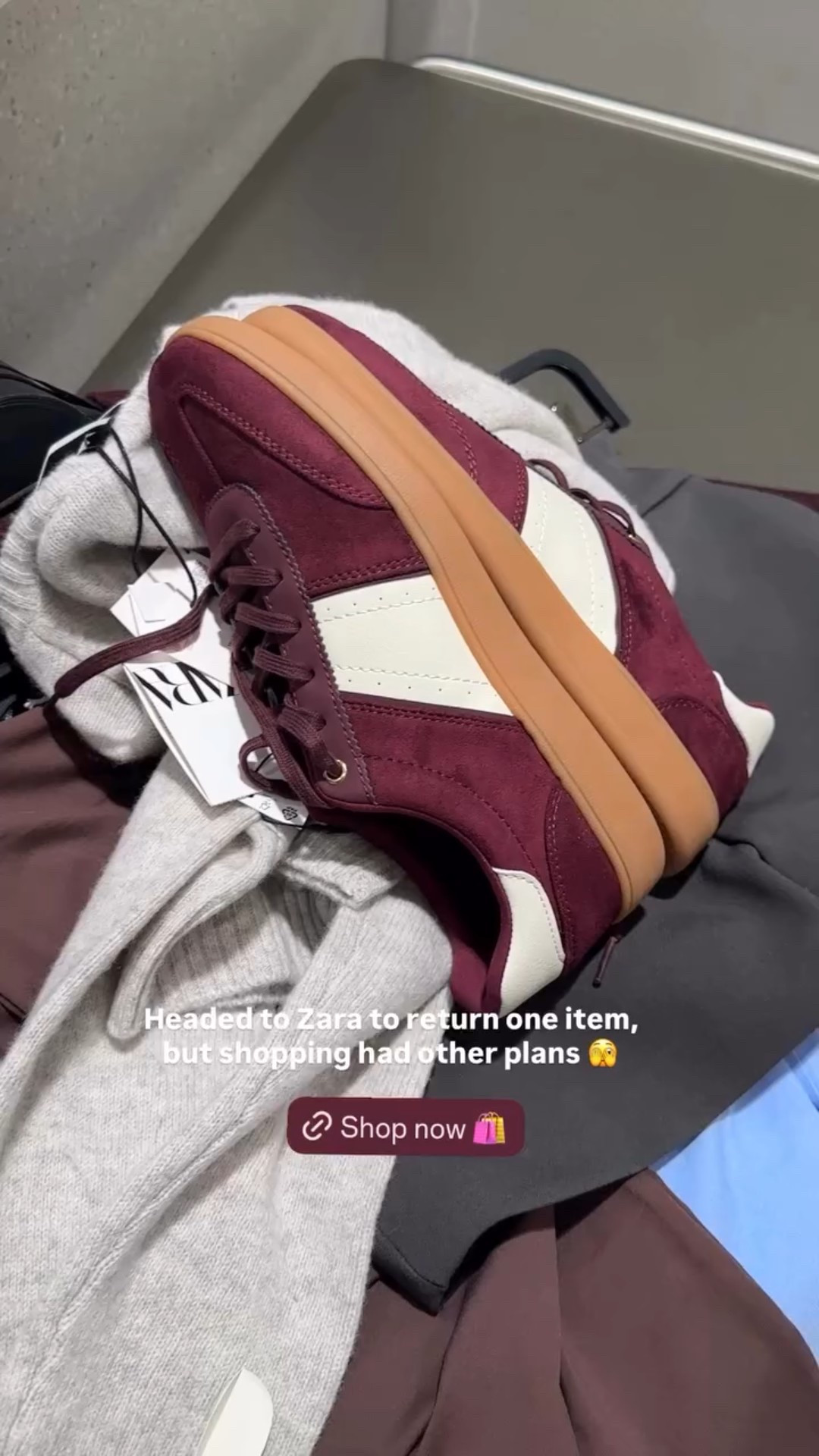 Headed to Zara to return one item, but shopping had other plans 🫣 the most gorgeous trending sneakers for less!!! Burgundy obsessed 

#LTKsapatos #LTKcanada #LTKstyletip