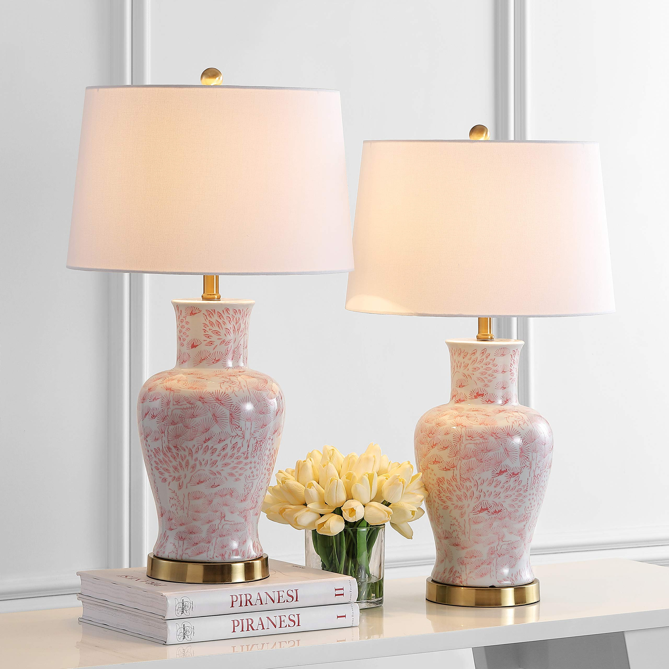 SAFAVIEH Lighting Collection – Calli Set of 2 Pink & White Chinoiserie Ceramic Table Lamps with... | Amazon (US)