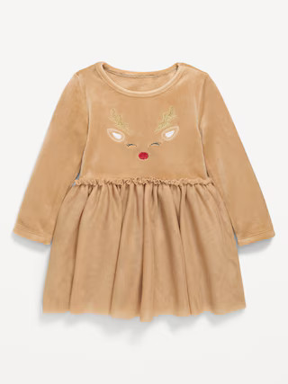 Long-Sleeve Fit and Flare Velour Holiday Tutu Dress for Baby | Old Navy (US)