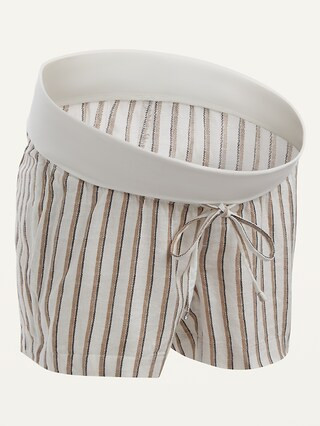 Maternity Rollover-Waist Striped Linen-Blend Shorts -- 4-inch inseam | Old Navy (US)