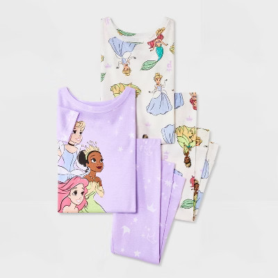Toddler Girls' 4pc Snug Fit Disney Princess Cotton Pajama Set - Purple/Ivory 3T | Target