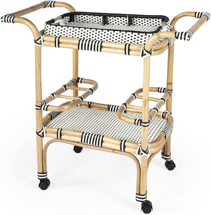 Butler Selena Contemporary Design Rectangular Black and White Rattan Bar Cart | Amazon (US)