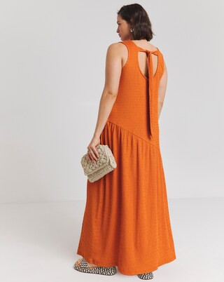 Burnt Orange Textured Jersey Asymmetric Maxi Dress With Tie Back | Simply Be (UK)