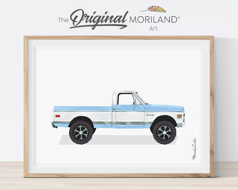 Pickup Truck Print Baby Blue Truck Wall Art Classic Car | Etsy | Etsy (US)
