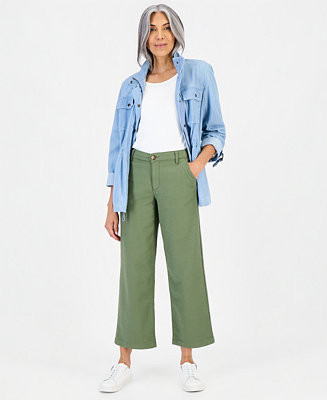Women's High Stretch High-Rise Cropped Wide-Leg Pants | Macy's