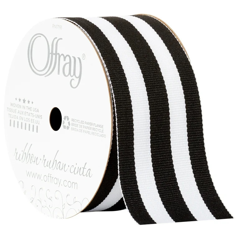 Offray Ribbon, Black and White Stripes 1 1/2 inch Grosgrain Polyester Ribbon, 9 feet - Walmart.co... | Walmart (US)