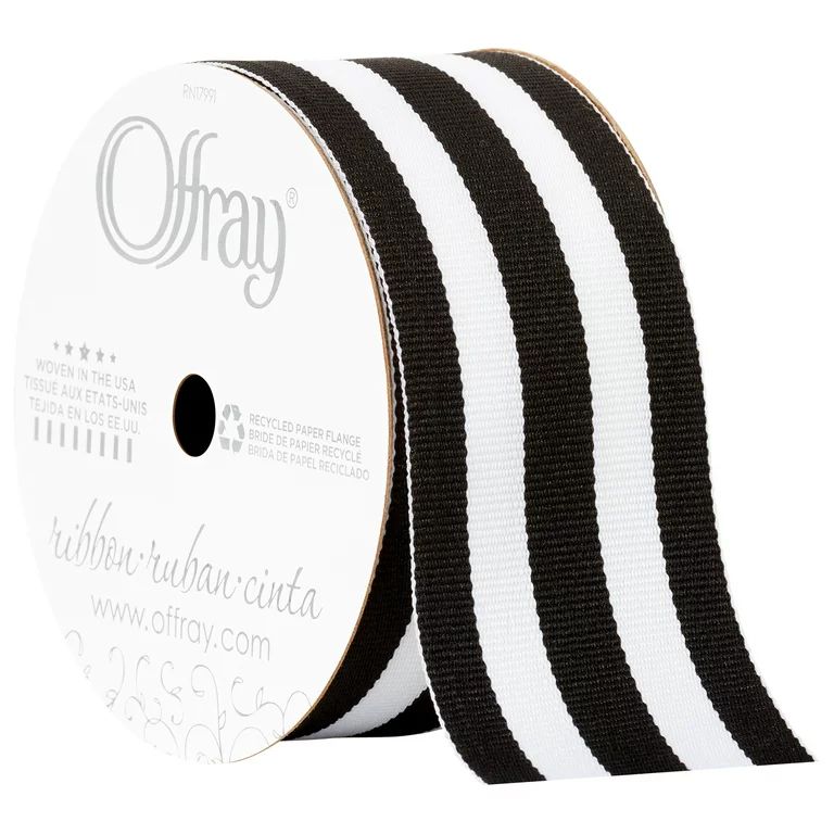 Offray Ribbon, Black and White Stripes 1 1/2 inch Grosgrain Polyester Ribbon, 9 feet | Walmart (US)