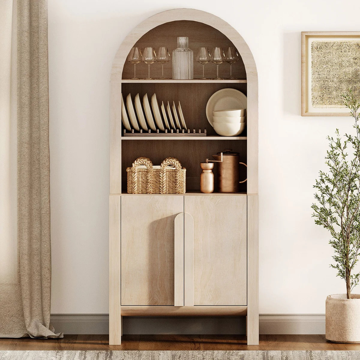 71" Tall Arched Kitchen Pantry Cabinet, Wood Bookcase Display Cabinet With Doors And Adjustable S... | Wayfair North America