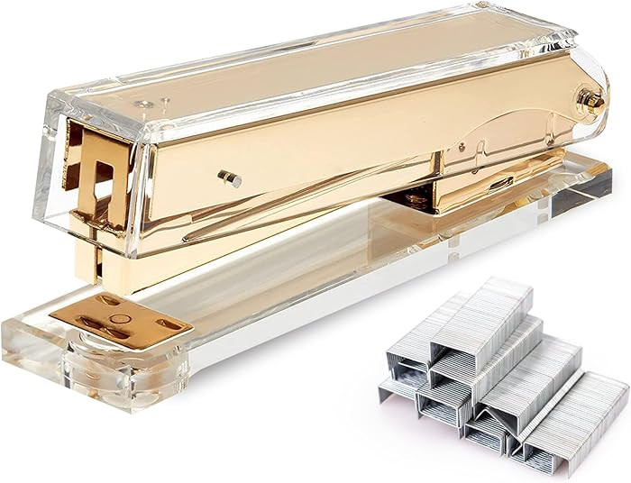 OfficeGoods Acrylic Stapler – Aesthetic & Durable Gold Desk Staple for Modern Office – Stylis... | Amazon (US)