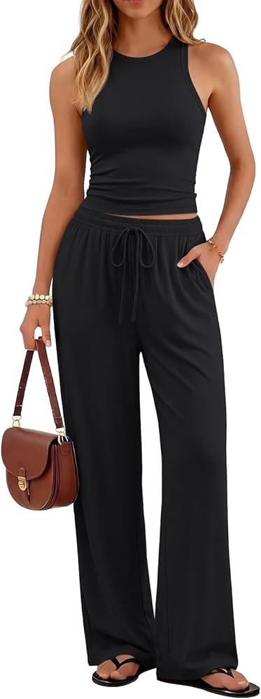 Trendy Queen Women's 2 Piece Summer Lounge Sets Butter Soft Tank Top & High Waisted Wide Leg Pant... | Amazon (US)