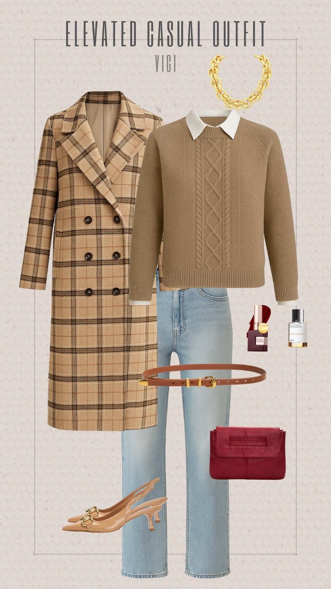 Elevated casual outfit for fall with classic layers, neutral tones, and polished details. A plaid coat, cable knit sweater, straight leg denim, chic slingback heels make the perfect everyday look. Shop my VICI finds, fall outfits, and neutral wardrobe staples. 

Fall fashion Fall finds VICI fashion VICI Coat VICI fall fashion Audrie Dollins 

#LTKWorkwear #LTKSeasonal #LTKStyleTip