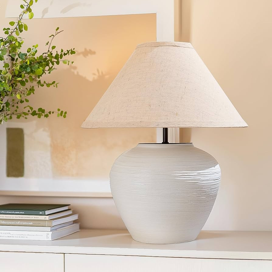 15.3" White Streak Ceramic Pot Table Lamp,Ceramic Decorative for Home Decor,Bedside Table,Bedroom... | Amazon (US)